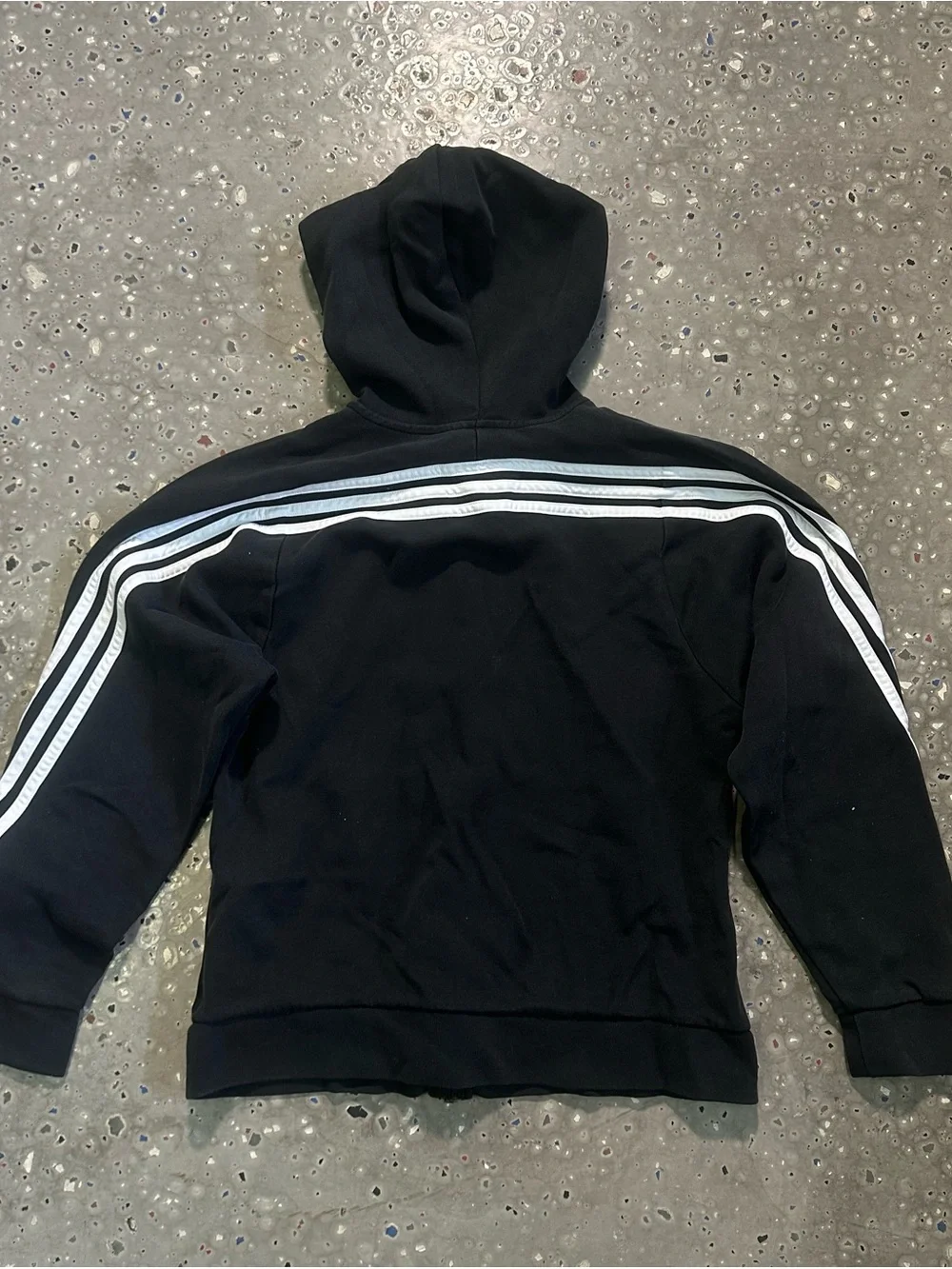 adidas Black Kids Hooded Zip Jacket with White Stripes